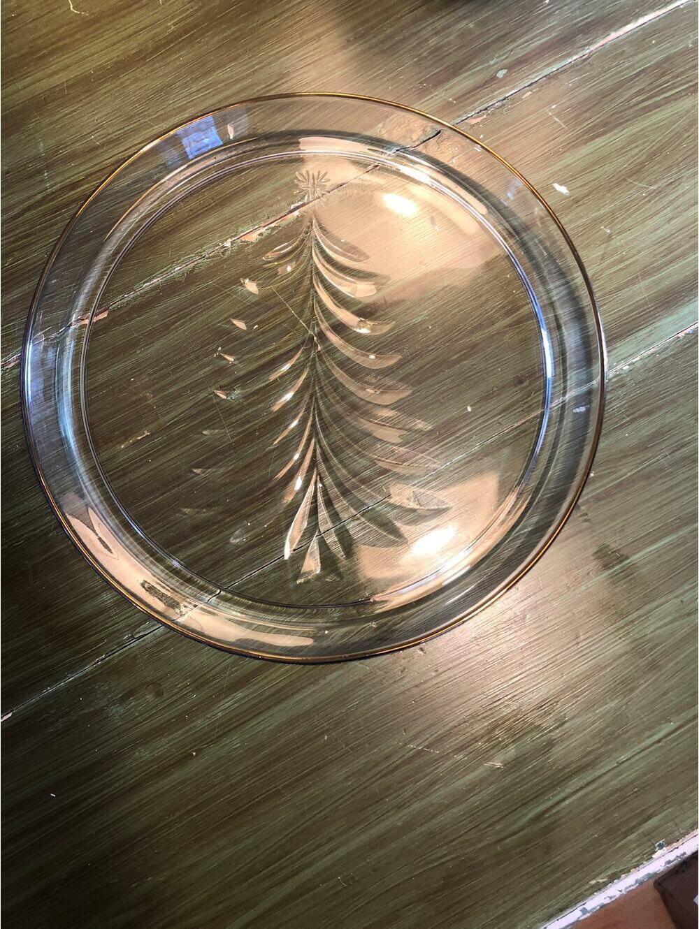 Indiana Glass Vintage EUC Holiday Gold Tree Platter